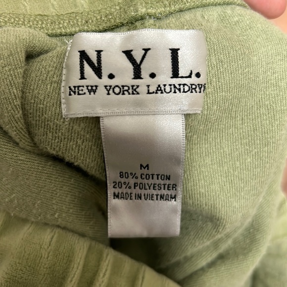 Vintage Velour Pants M New York Laundry Green Satin Ribbon Drawstring Bootcut - Picture 4 of 7